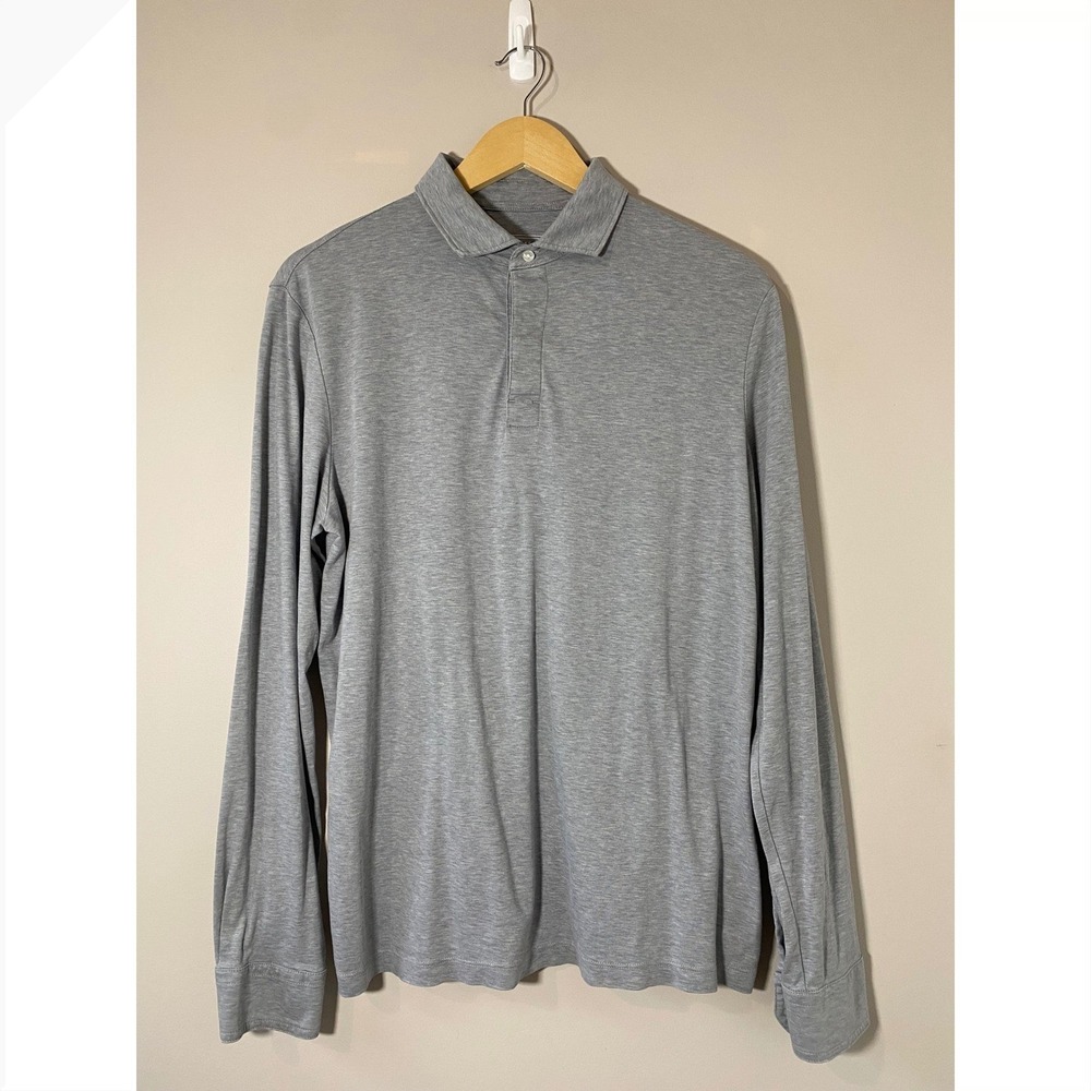 Charles Tyrwhitt Mens Grey Cotton Tencel Long Sleeve Polo Shirt Size Medium